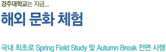 경주대학교는 지금. / 해외 문화 체험 / 국내 최초로 Spring Field Study 및 Autumn Break 전면 시행  